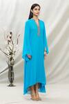 Kommal Sood_Blue Georgette Embellished Stone Band Asymmetric Tunic  _Online_at_Aza_Fashions