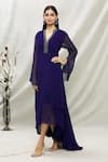Buy_Kommal Sood_Blue Georgette Embellished Stone Band Layered Collar Tunic  _Online_at_Aza_Fashions