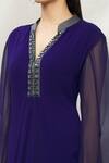 Kommal Sood_Blue Georgette Embellished Stone Band Layered Collar Tunic  _at_Aza_Fashions
