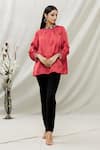 Buy_Kommal Sood_Red Satin Embellished Stone High Neck Top _Online_at_Aza_Fashions