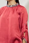 Kommal Sood_Red Satin Embellished Stone High Neck Top _at_Aza_Fashions