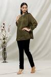 Buy_Kommal Sood_Brown Satin Embellished Stone High Neck Top  _at_Aza_Fashions