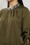 Kommal Sood_Brown Satin Embellished Stone High Neck Top  _at_Aza_Fashions