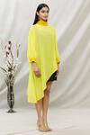 Kommal Sood_Yellow Georgette High Neck Dress With Inner _Online_at_Aza_Fashions
