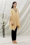 Kommal Sood_Beige Satin Embellished Stone V Neck Asymmetric Tunic  _Online_at_Aza_Fashions