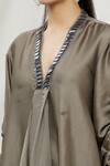 Kommal Sood_Grey Satin Embellished Stone V Neck Asymmetric Tunic  _at_Aza_Fashions