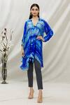 Buy Kommal Sood Blue Satin Tie And Dye V Neck Asymmetric Tunic at Aza Fashions Buy_Kommal Sood_Blue Satin Tie And Dye V Neck Asymmetric Tunic _at_Aza_Fashions