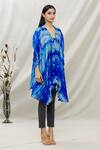 Kommal Sood Blue Satin Tie And Dye V Neck Asymmetric Tunic Online at Aza Fashions Kommal Sood_Blue Satin Tie And Dye V Neck Asymmetric Tunic _Online_at_Aza_Fashions