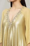 Kommal Sood_Gold Georgette Embellished Stone And Sequin V Neck Tunic  _at_Aza_Fashions