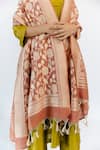 Mimamsaa_Peach Pure Banarasi Silk Woven Floral Kiran Dupatta  _at_Aza_Fashions