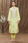 Aiman_Yellow Chanderi Thread Band Embroidered Kurta Set_Online_at_Aza_Fashions