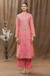 Aiman_Pink Chanderi Thread Band Kurta Pant Set_Online_at_Aza_Fashions