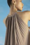 Pleats by Aruni_Pink Crepe Halter Neck Colourblock Pleated Tunic _at_Aza_Fashions