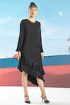 Buy_Pleats By Aruni_Black Crepe Round Asymmetric Ruffle Hem Dress_at_Aza_Fashions