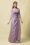 Buy_Asaga_Purple Crop Top Silk Embroidery Thread Mohini Cape And Draped Skirt Set _at_Aza_Fashions