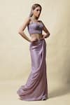 Asaga_Purple Crop Top Silk Embroidery Thread Mohini Cape And Draped Skirt Set _Online_at_Aza_Fashions