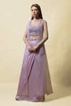 Buy_Asaga_Purple Crop Top Silk Embroidery Thread Mohini Cape And Draped Skirt Set _Online_at_Aza_Fashions