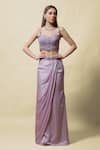 Shop_Asaga_Purple Crop Top Silk Embroidery Thread Mohini Cape And Draped Skirt Set _Online_at_Aza_Fashions