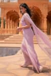 Shop_Asaga_Purple Chiffon Lining Shantoon One Shoulder Yasha Gown _Online_at_Aza_Fashions