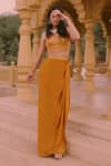 Buy_Asaga_Yellow Crop Top Silk Embroidery Thread Pavitra Cape And Draped Skirt Set _at_Aza_Fashions