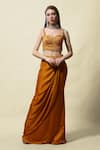 Asaga_Yellow Crop Top Silk Embroidery Thread Pavitra Cape And Draped Skirt Set _Online_at_Aza_Fashions