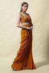 Asaga_Yellow Blouse Silk And Saree Georgette Lining Shantoon Gopika Pre-draped With _Online_at_Aza_Fashions