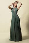 Buy_Asaga_Green Shantoon Gamya Draped Ruched Gown_Online_at_Aza_Fashions