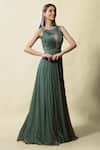 Shop_Asaga_Green Shantoon Gamya Draped Ruched Gown_Online_at_Aza_Fashions