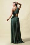 Shop_Asaga_Green Georgettelining Shantoon Boat Neck Sevya One Shoulder Ruched Gown _at_Aza_Fashions