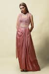 Buy_Asaga_Pink Silk Embroidered Mirror Work Sweetheart Neck Nitya Organza Cape Skirt Set _Online_at_Aza_Fashions