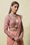 Asaga_Pink Blouse: Silk Lehenga: Organza Rati Ruffle Pre-draped Saree With For Women_at_Aza_Fashions