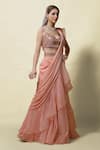 Asaga_Pink Blouse Silk Lehenga Organza Srisa Ruffle Pre-draped Saree With _Online_at_Aza_Fashions