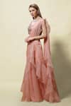 Shop_Asaga_Pink Blouse: Silk Lehenga: Organza Srisa Ruffle Pre-draped Saree With For Women_Online_at_Aza_Fashions