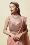 Asaga_Pink Blouse: Silk Lehenga: Organza Srisa Ruffle Pre-draped Saree With For Women_at_Aza_Fashions