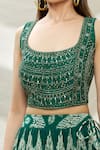 Samyukta Singhania_Green Raw Silk Printed And Embroidered Bandhani Round Neck Lehenga Set _at_Aza_Fashions