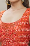 Naintara Bajaj_Orange Raw Silk Printed Bandhani Round Lehenga Set_at_Aza_Fashions