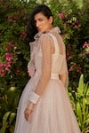 Shop_Dania Siddiqui_White Organza, Lycra Polka Dots High Neck Blouse _at_Aza_Fashions