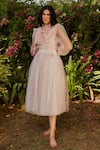 Buy_Dania Siddiqui_White Organza, Tulle, Satin Polka Dots Skirt _at_Aza_Fashions
