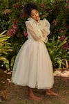 Buy_Dania Siddiqui_White Organza, Tulle, Satin Polka Dots Skirt _at_Aza_Fashions
