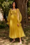 Buy_Dania Siddiqui_Yellow Tulle Embellished Swarovski Straight Gown  _at_Aza_Fashions