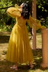 Shop_Dania Siddiqui_Yellow Tulle Embellished Swarovski Straight Gown  _at_Aza_Fashions