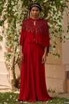 Dania Siddiqui_Red Georgette Embroidery Sequin Cape Open And Sharara Set  _Online_at_Aza_Fashions