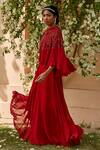Buy_Dania Siddiqui_Red Georgette Embroidery Sequin Cape Open And Sharara Set  _Online_at_Aza_Fashions