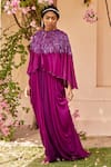 Buy_Dania Siddiqui_Purple Georgette Embroidery Sequin Open Cape With Gown  _at_Aza_Fashions