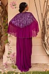 Shop_Dania Siddiqui_Purple Georgette Embroidery Sequin Open Cape With Gown  _at_Aza_Fashions