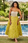 Buy_Dania Siddiqui_Yellow Tulle, Satin, Silk Organza Floral, Sequin, Glass Pearl Embroidered Gown _at_Aza_Fashions