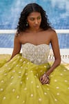 Buy_Dania Siddiqui_Yellow Tulle, Satin, Silk Organza Floral, Sequin, Glass Pearl Embroidered Gown _Online_at_Aza_Fashions