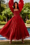 Buy Dania Siddiqui Red Organza, Tulle, Satin Floral, Sequin, Glass Bead Straight Embroidered Gown Online at Aza Fashions Buy_Dania Siddiqui_Red Organza, Tulle, Satin Floral, Sequin, Glass Bead Straight Embroidered Gown _Online_at_Aza_Fashions