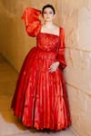 Shop Dania Siddiqui Red Organza, Tulle, Satin Floral, Sequin, Glass Bead Straight Embroidered Gown Online at Aza Fashions Shop_Dania Siddiqui_Red Organza, Tulle, Satin Floral, Sequin, Glass Bead Straight Embroidered Gown _Online_at_Aza_Fashions
