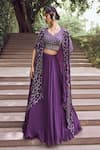 Charu And Vasundhara Purple Blouse Tussar, Kimono Paper Silk, Skirt Organza Rahila Set With Online at Aza Fashions Charu And Vasundhara_Purple Blouse Tussar, Kimono Paper Silk, Skirt Organza Rahila Set With _Online_at_Aza_Fashions